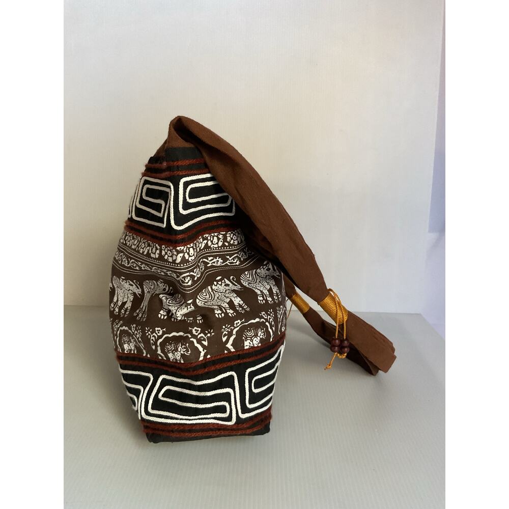 Elephant Print Boho Hobo Shoulder Bag Brown Ethnic Tribal Tote Purse - Picture 6 of 10